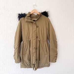 Missguided | Olive Green Puffer Jacket Faux Fur Long